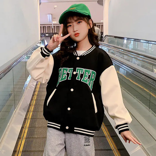 Kids Green Baseball Jacket for Spring & Autumn Wear
