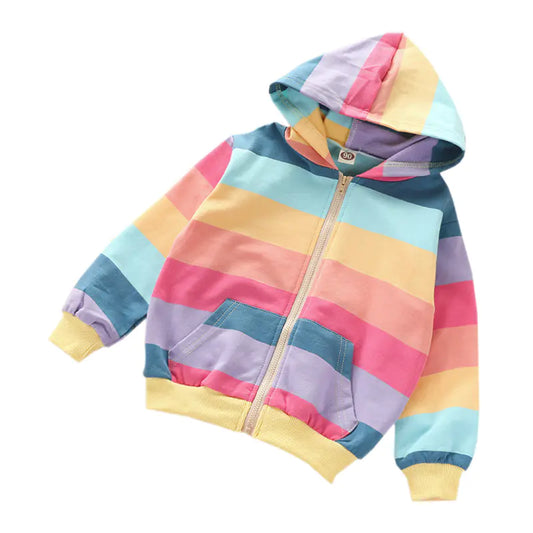 Rainbow Stripe Zipper Sweater for Kids Aged 3-8 Years