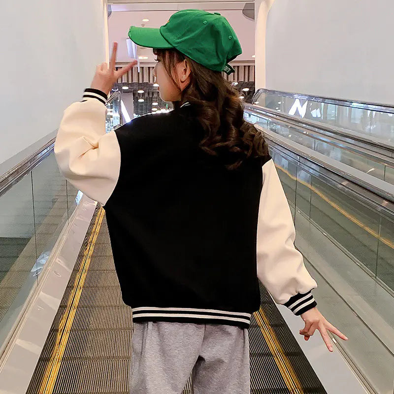 Kids Green Baseball Jacket for Spring & Autumn Wear
