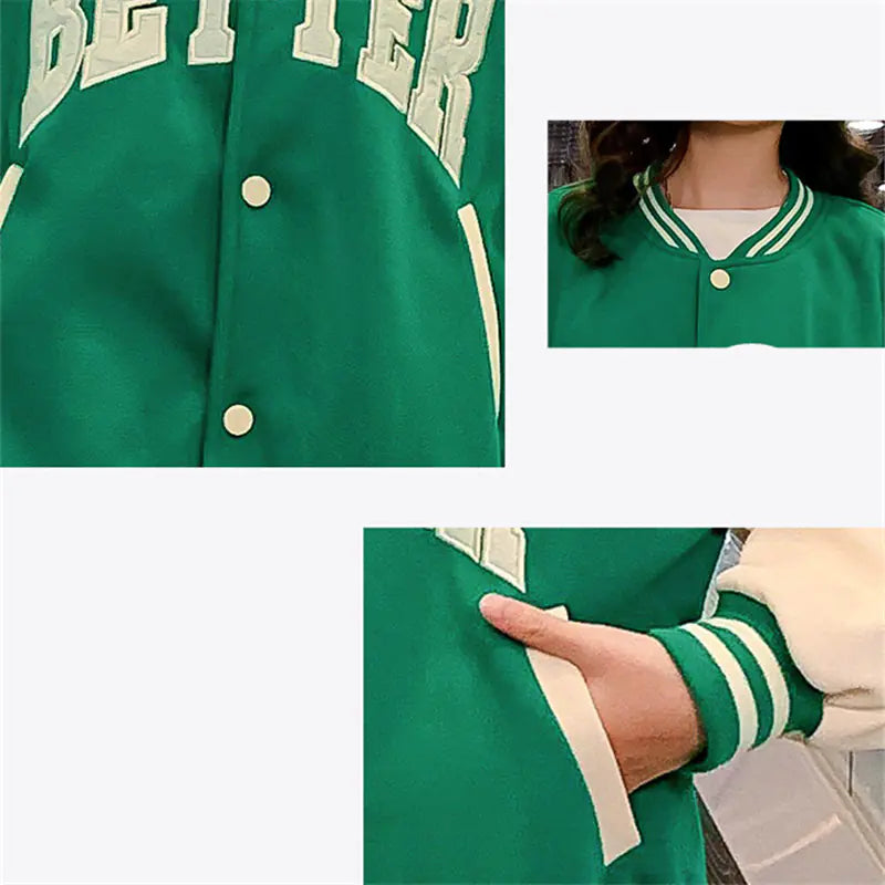 Kids Green Baseball Jacket for Spring & Autumn Wear